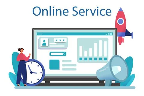 Public relations strategy online service or platform. Commercial brand Stock Illustration