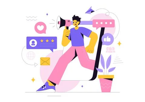 Public Relations Vector Illustration featuring a Team Developing Marketing .. Stock Illustration