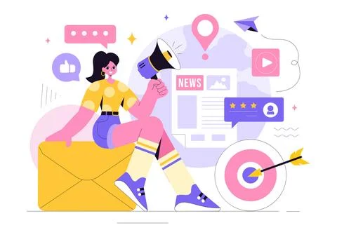 Public Relations Vector Illustration featuring a Team Developing Marketing .. Stock Illustration