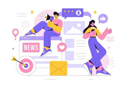 Public Relations Vector Illustration featuring a Team Developing Marketing .. Stock Illustration