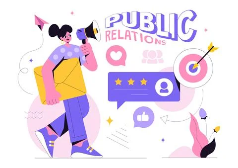 Public Relations Vector Illustration featuring a Team Developing Marketing .. Stock Illustration