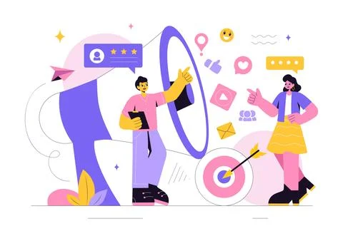 Public Relations Vector Illustration featuring a Team Developing Marketing .. Stock Illustration