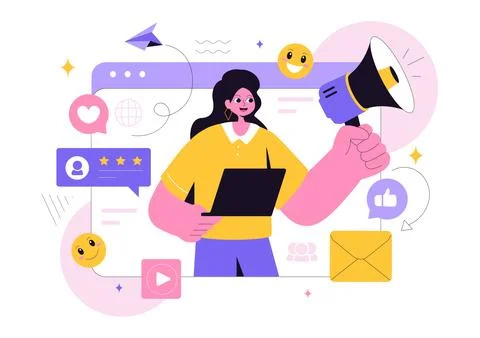 Public Relations Vector Illustration featuring a Team Developing Marketing .. Stock Illustration