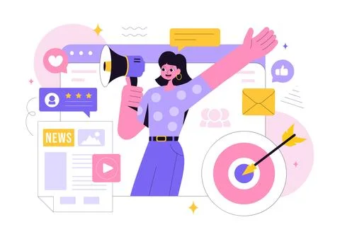 Public Relations Vector Illustration featuring a Team Developing Marketing .. Stock Illustration