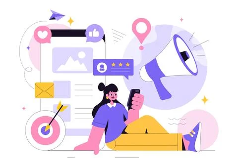 Public Relations Vector Illustration featuring a Team Developing Marketing .. Stock Illustration