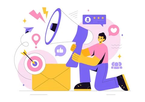 Public Relations Vector Illustration featuring a Team Developing Marketing .. Stock Illustration