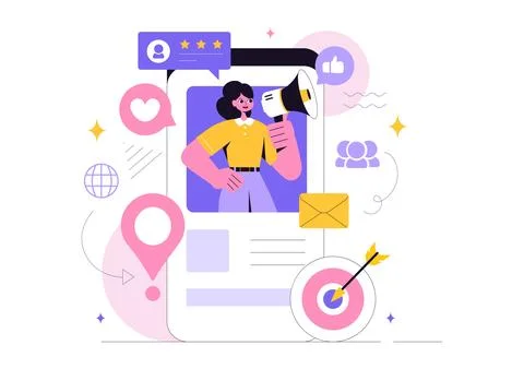 Public Relations Vector Illustration featuring a Team Developing Marketing .. Stockillustratie