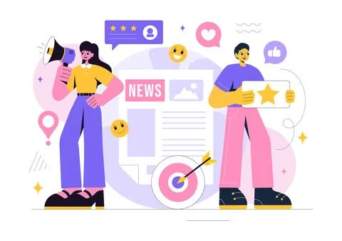 Public Relations Vector Illustration featuring a Team Developing Marketing .. Stock Illustration