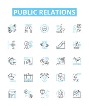 Public relations vector line icons set. PR, Publicity, Media, Communications Stock Illustration
