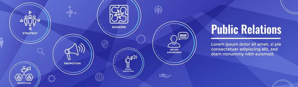 Public Relations Web Header Banner and Icon Set with brand awareness, strateg Stock Illustration