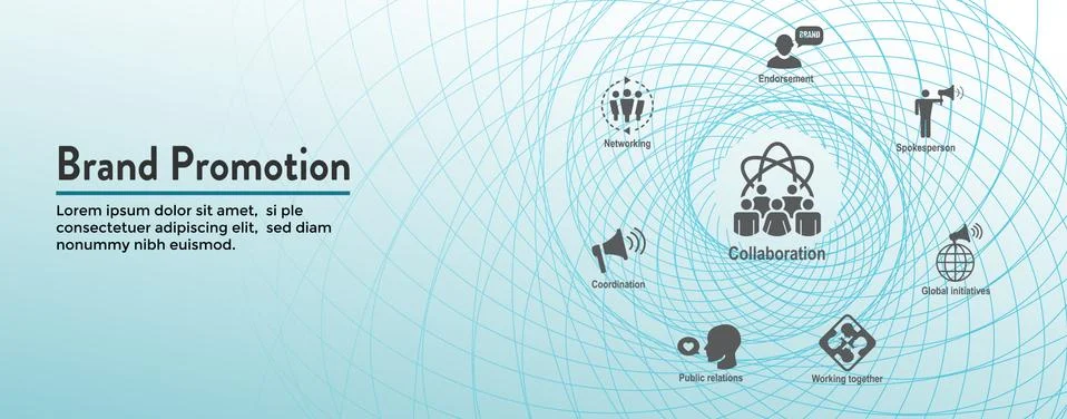 Public Relations Web Header Banner and Icon Set with brand awareness, strateg Stock Illustration
