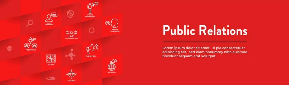 Public Relations Web Header Banner and Icon Set with brand awareness, strateg Stock Illustration