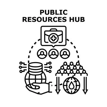 Public resources hub concept providing shared services Stock Illustration