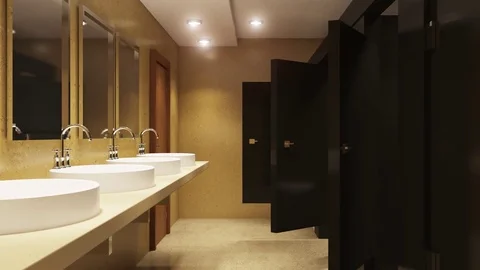 Public restroom. 3D Render Stock Footage