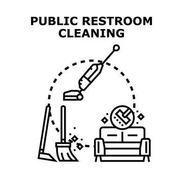Public restroom cleaning concept vector illustration Stock Illustration
