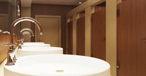 Public restroomt. 3D visualization Stock Footage 77364409