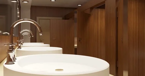 Public restroomt. 3D visualization Stock Footage 77364659