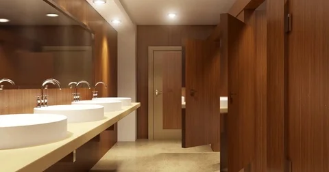 Public restroomt. 3D visualization Stock Footage 77364694