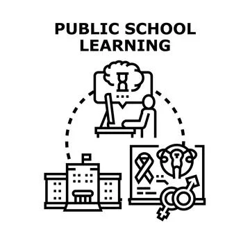 Public school learning concept with diverse education topics Stock Illustration