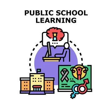 Public school learning concept with diverse education topics Stock Illustration