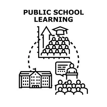 Public school learning concept illustrating student education process Stock Illustration