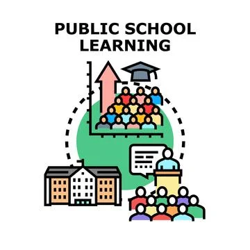 Public school learning concept illustrating student education process Stock Illustration