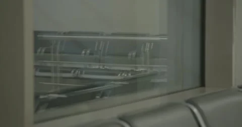 Public seating, grey seats, bench, waiting room seating Video stock 287990730