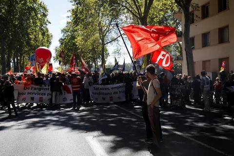 Public sector workers strike and protest in Paris, Toulouse, France - 29 Sep 202 Stock Photos