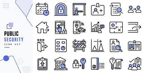 Public Security Access Control Protection Line Icons Vector Stockillustratie