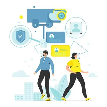 Public security face recognition cctv tech vector Stock Illustration