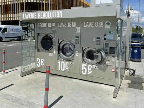 Public self-service laundry automatic Stock Photos