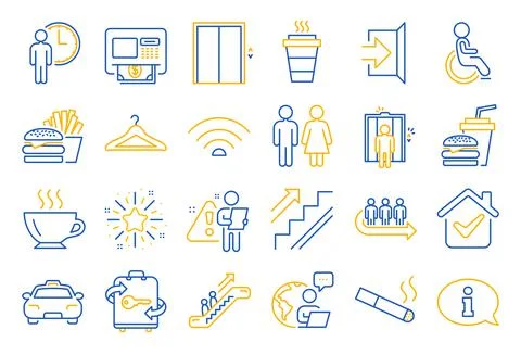 Public Services line icons. Elevator, Cloakroom. Vector Stock Illustration