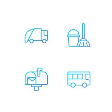 Public services pixel perfect gradient linear vector icons set Ilustração Stock
