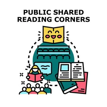 Public shared reading corners concept creating learning literacy Stock Illustration
