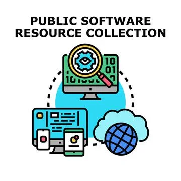 Public software resource collecting and analyzing concept Stock Illustration