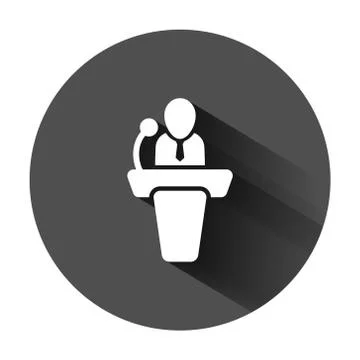 Public speach icon in flat style. Podium conference vector illustration on bl Stock Illustration