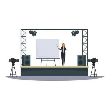 Public speaker giving a presentation on stage at a conference or business 스톡 일러스트
