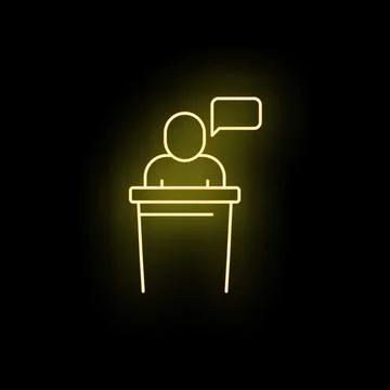 Public speaker outline icon glowing neon yellow 스톡 일러스트
