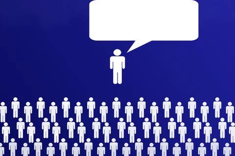 Public speaking concept. Open trainings. Transfer of important information. Stock Illustration