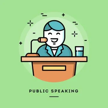 Public speaking, flat design line banner Stock Illustration