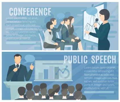 Public Speaking Flat Horizontal Banners Set Illustration