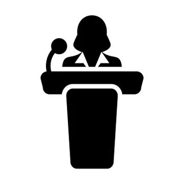 Public Speaking Icon Vector Female Person on Podium for Presentation Stock Illustration