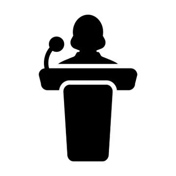 Public Speaking Icon Vector Female Person on Podium for Presentation Stock Illustration