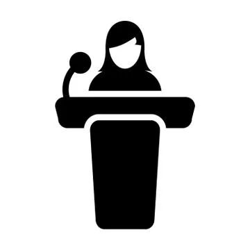 Public Speaking Icon Vector Female Person on Podium for Presentation Stock Illustration