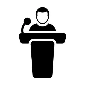 Public Speaking Icon Vector Male Person on Podium for Presentation and Seminar Stock Illustration