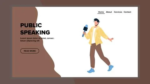 Public Speaking Man With Microphone Device Vector Illustration
