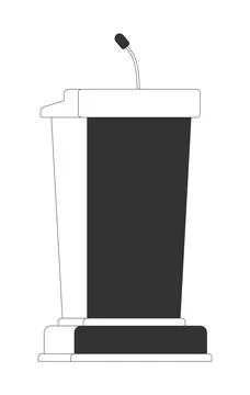 Public speaking podium with microphone black and white cartoon clipart Illustrazione stock