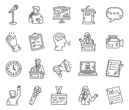 Public speaking set featuring microphones Stock Illustration