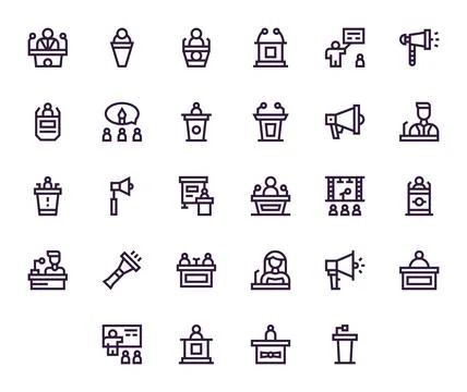 Public Speaking Visual Pack containing 28 Bold Line Pixel Aligned Vector Icon 스톡 일러스트