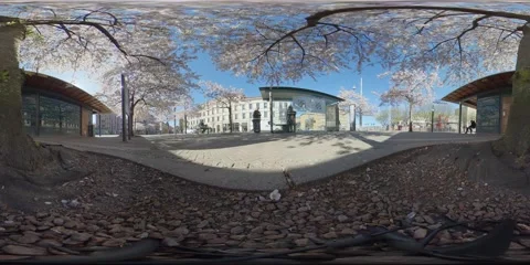 Public Square and Spring Blossom City View - 360 VR Video stock 131502118